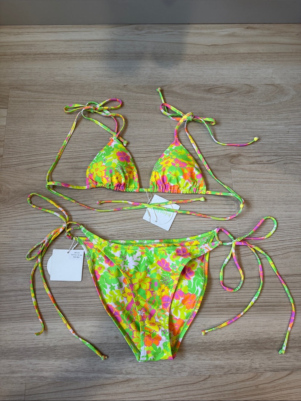 Kulani Kinis Neon Floral Tie-Side Bikini - Yellow, Green & Pink - Medium